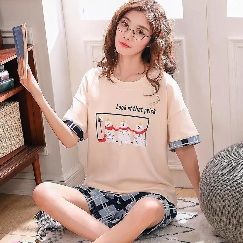 Yfashion/женский хлопковый пижамный комплект с кроликом, с коротким рукавом, с милым рисунком, топы+ мягкие шорты, домашняя одежда, костюм, пижамные комплекты