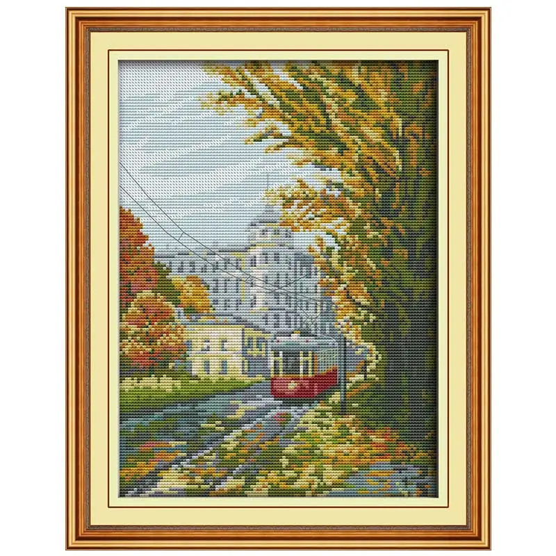 

oneroom Tram counted Cross Stitch 11CT 14CT Cross Stitch Set Wholesale DIY scenery Cross-stitch Kit Embroidery Needlework