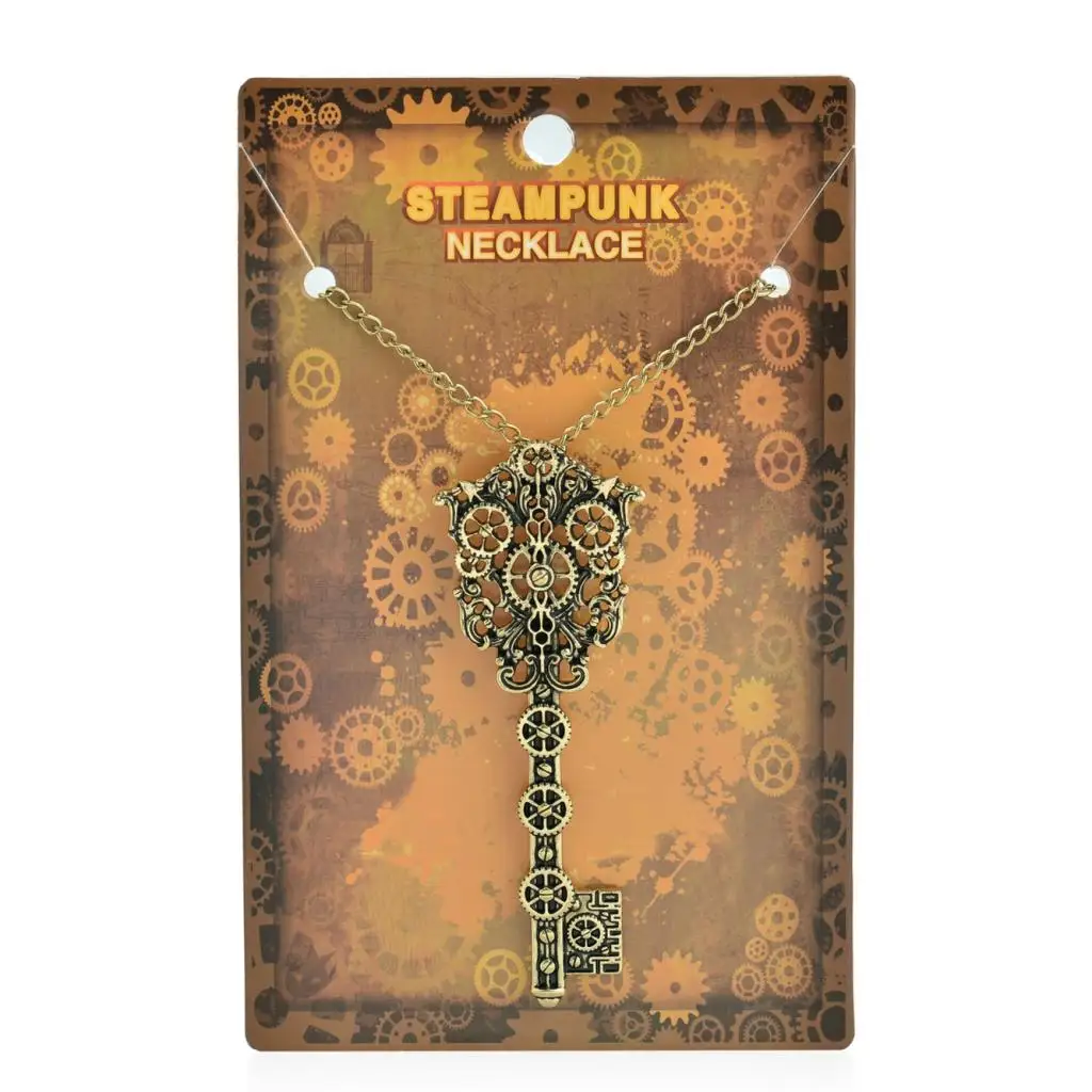 2pcs Vintage Filigree Skeleton Key Gear Cog Steampunk Chain Pendant Necklace