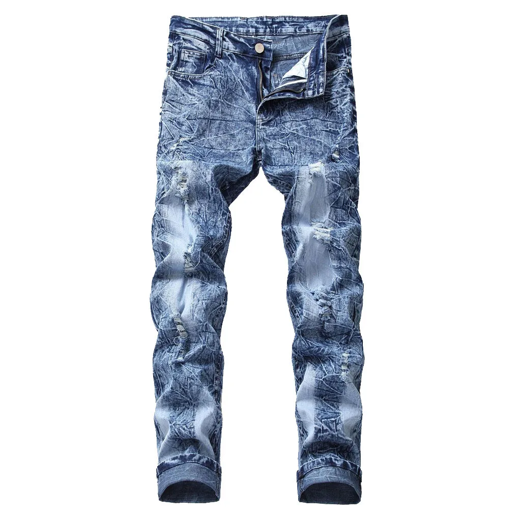 Blue KLV джинсы, новинка, горячая Распродажа, модные мужские повседневные джинсы с индивидуальным принтом, облегающие джинсы, брюки, CLOTN, байкерские, повседневные, высокое качество, 9627 - Цвет: Blue
