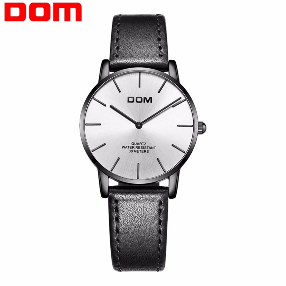 DOM Часы Montre Femme женские топ брендовые роскошные женские часы водонепроницаемые ультра тонкие кожаные кварцевые наручные часы женские G-36BL-7MT