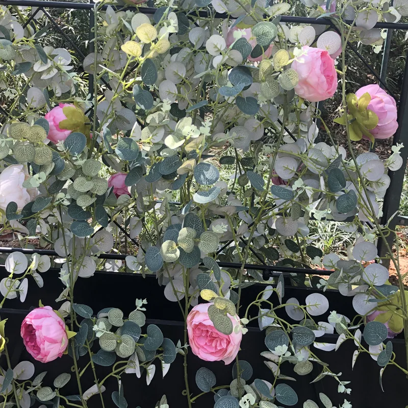 185 см лист эвкалипта Искусственный цветок розы из ротанга домашний балкон организовать Свадебные потолочные украшения DIY свадебный головной убор гирлянда