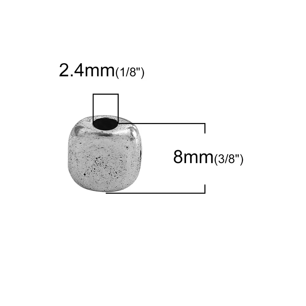 DoreenBeads, цинковый сплав, античные серебряные бусины-разделители, квадратные DIY Ювелирные компоненты 8 мм x 8 мм, Отверстие: Приблизительно 2,4 мм, 50 шт