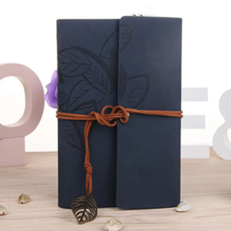 Leather Blank Spiral Notebook Diary Notepad Vintage PU Leather Note Book Creative Leather Cover Ring Binder Kraft Paper Notepad - Цвет: blue