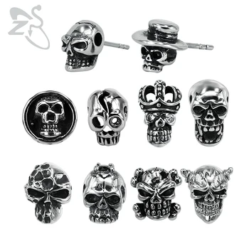 

ZS Stainless Steel Skull Shape Stud Earring Unisex Rock Punk Earrings For Men Jewelry Vintage Ear Studs Hip Hop pendientes Gifts