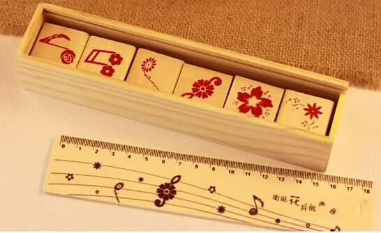 4 компл./лот) деревянная коробка печать с нотами набор, Креативная печать с нотами деревянный пенал для карандашей деревянная линейка набор
