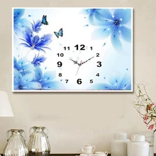 5d diy Diamond Embroidery, Blue Flower, Butterfly, Diamond Painting Wall Clocks, Home Decor