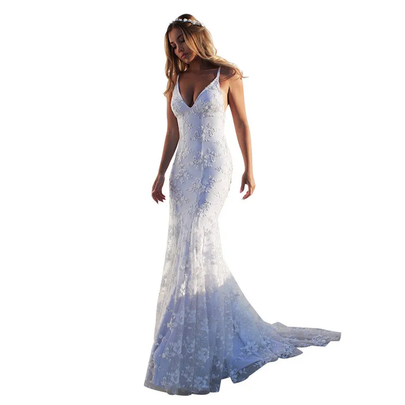 

WSYORE Sexy White Dress 2019 New Spring Summer Women Lace V-neck Sleeveless Maxi Dresses Woman Party Night Dress Vestidos NS1128