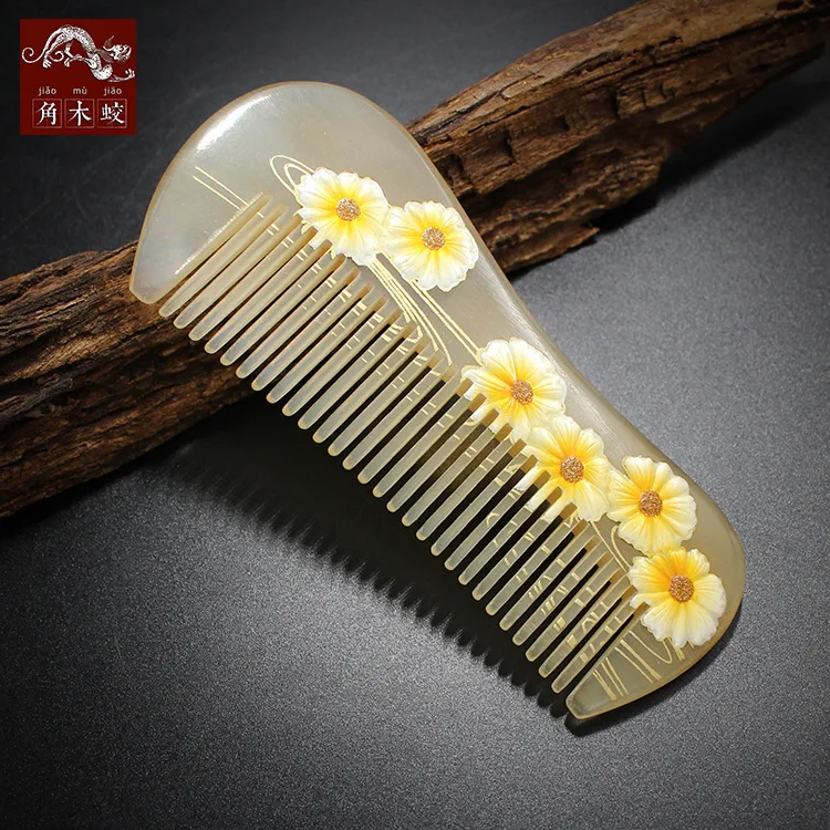 

TOP END Authentic Natural sheep horn comb high-quality hand-painted art fine tooth pocket comb bag comb 657