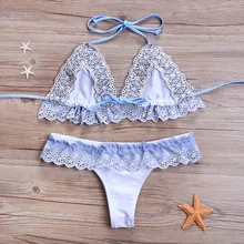 

Flounced Sexy Girl Beach Bikini 2019 Sling lace Deep V Swimwear Open Back Charming Split Type Bikini Spa Swimming Pool Swimsuit