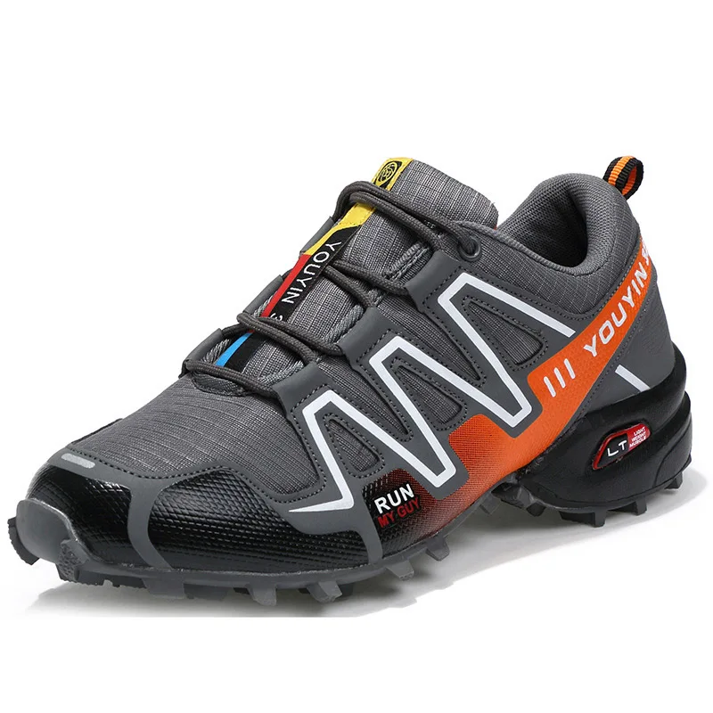 Мужская обувь; Уличная обувь для альпинизма; ботинки для охоты по бездорожью; нескользящая износостойкая обувь; сверхпрочные кроссовки - Цвет: Gray orange