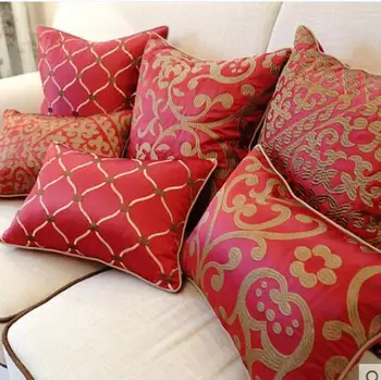 

vintage red golden embroidered cushion cover geometric retro throw pillowcase indoor luxury waist pillow cover