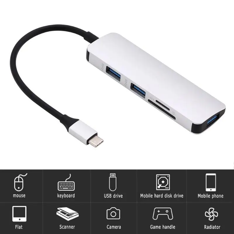 Алюминиевый сплав Тип usb-C концентратора Тип-C до 3 Порты USB 3,0 SD/TF Card Reader адаптер кабель для Mac Windows ноутбука Высокое качество