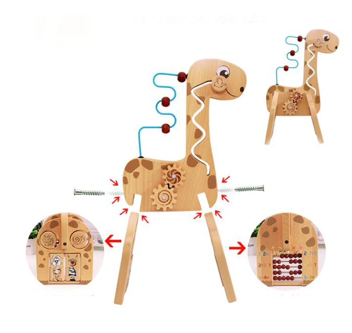 Жираф малыша центр деятельности ребенка Монтессори математические счетные игрушки осень бисера лабиринт счеты часы Дети обучающие материалы
