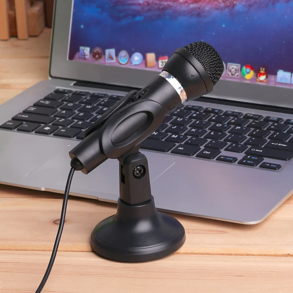 Компьютерный ноутбук Настольный микрофонный провод караоке ручной микрофон 3,5 мм микрофон с основанием для поет и записывает