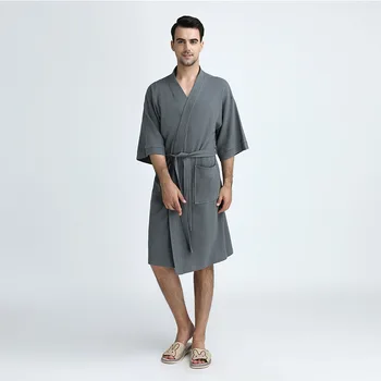 

Men Cotton Sleepwear Summer Casual Robe Gown Kimono Bathrobe Half Sleeve Nightgown Loose Home Clothes Male Nightwear M XL