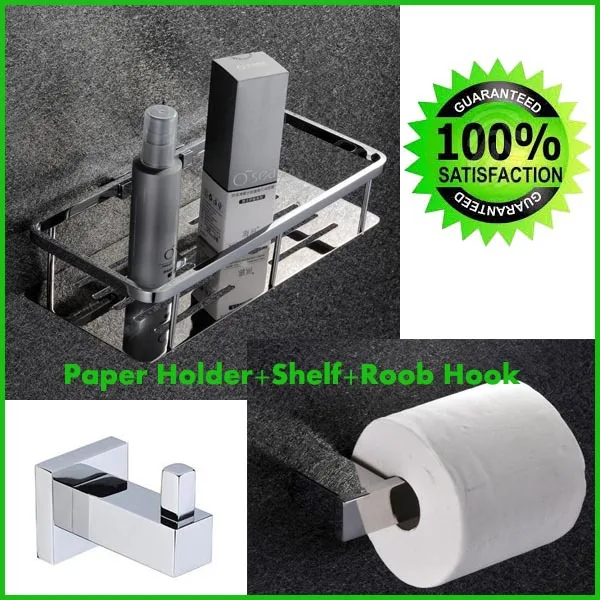 ФОТО Stainless Steel Shelf+Robe Hooks+Paper Holder  Promotion 3pcs Items Bathroom set