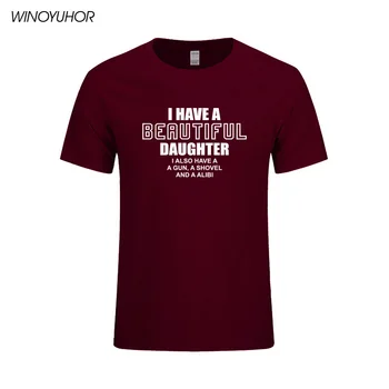 

I Have A Beautiful Daughter Letter Print T Shirt Men 2019 New Casual Short Sleeve Cotton Tops Father's Day Gift T-shirts