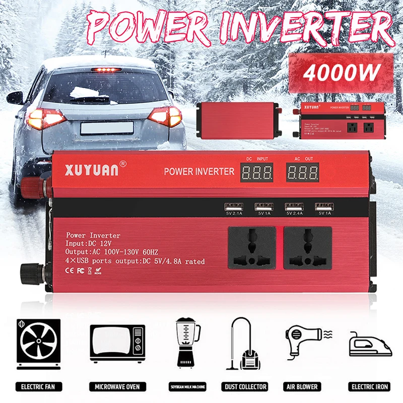 VicTsing инвертор питания 4000 Вт DC 12 В в AC 220 В Конвертация 4 usb порта 2 розетки автомобильный инвертор мощности автомобиля зарядное устройство 12 В до 220 В