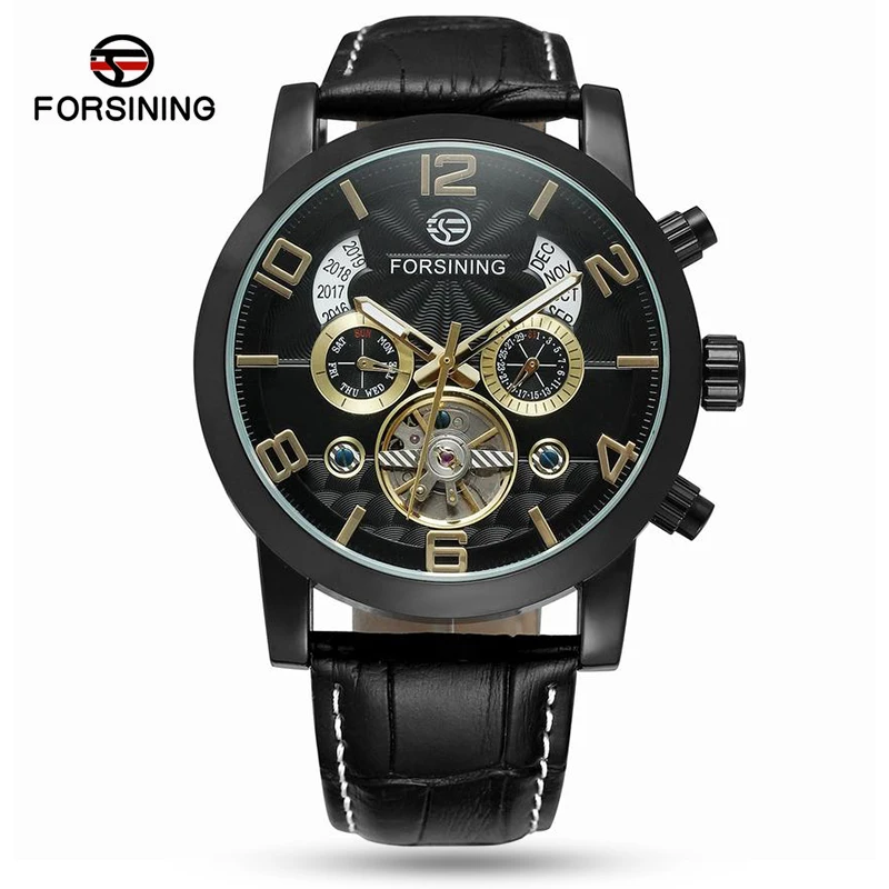 

Forsining Tourbillion Fashion Wave Dial Design Multi Function Display Men Automatic Watch Top Brand Luxury Mechanical Wristwatch