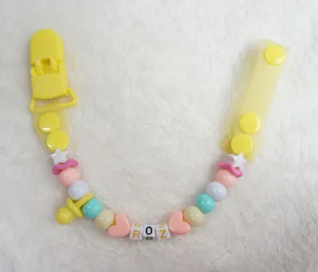 

MIYOCAR Personalised-Any name yellow gauze with colorful beads dummy clip holder pacifier clips holder