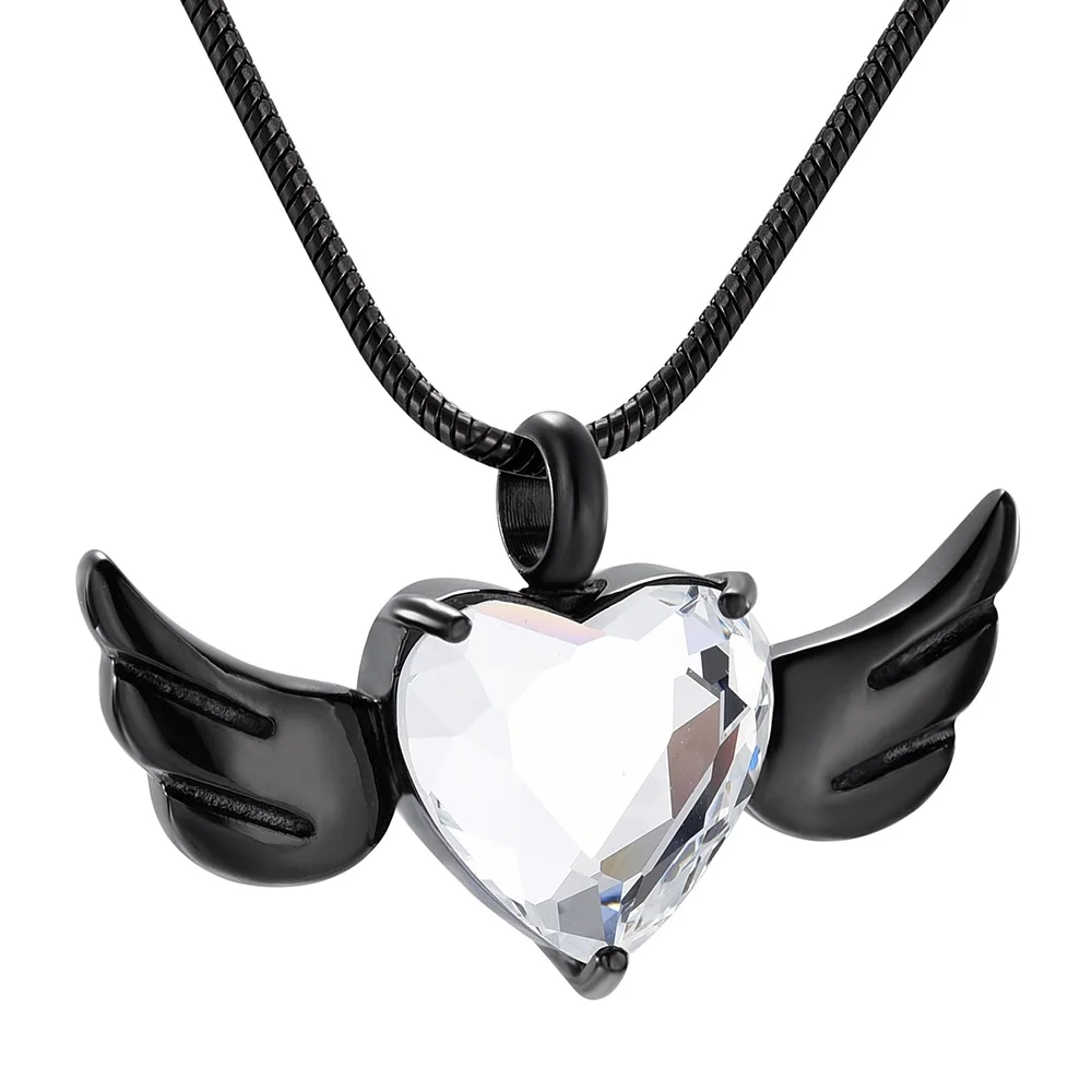 B-Clear Stone XWJ9957 элегантные тепловые урны для золы Keepsake летающие крылья мемори Ожерелье Женщины медальон ожерелье для кремации ювелирные изделия из нержавеющей стали - Окраска металла: B-Clear Stone