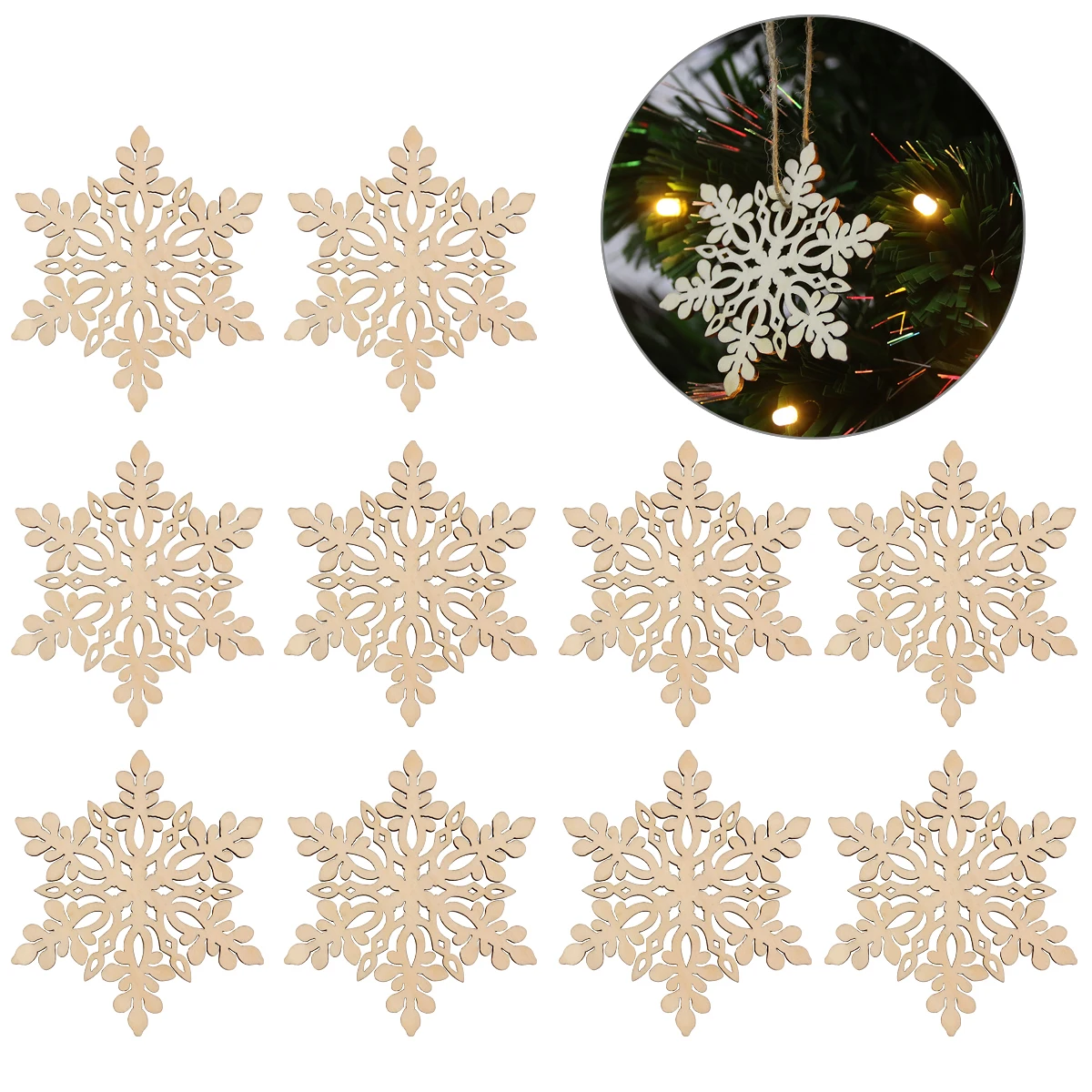 10pcs Sharp Hexagonal Wooden Snowflake Hanging Ornament Decoration Pendants With String Wood Color Party Diy Decorations Aliexpress