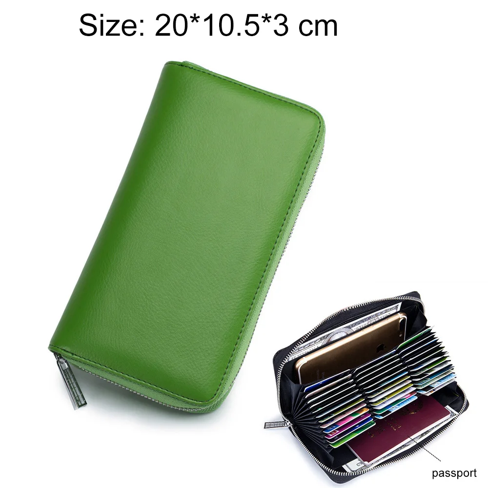 Противоугонный кошелек женский из натуральной кожи RFID сумочки аккордеон кредитный Футляр для карт, Дамский кошелек на молнии клатч кошелек Органайзер - Цвет: Зеленый