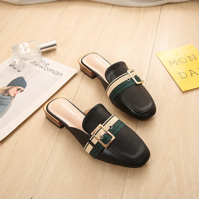 

Summer Women Mules Clogs Shoes PU Leather Ladies Clog Slippers Plus Size 43 Woman Flats Shoes Simple Buckle Fashion Mules Clogs