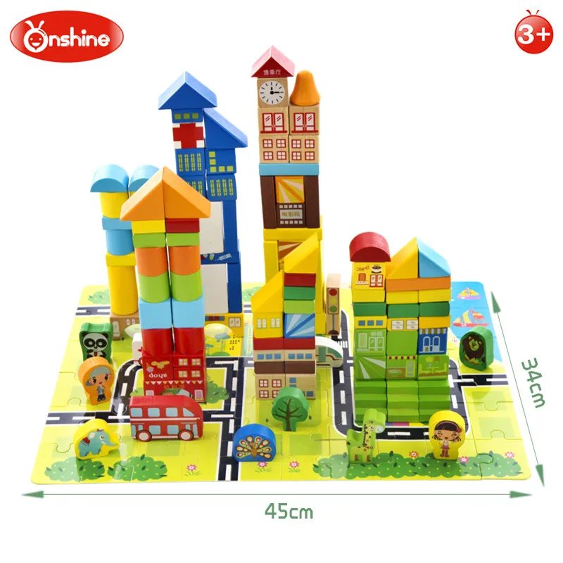 Onshine Colorful Wooden City Building Blocks Kids Toy Multi player Game
