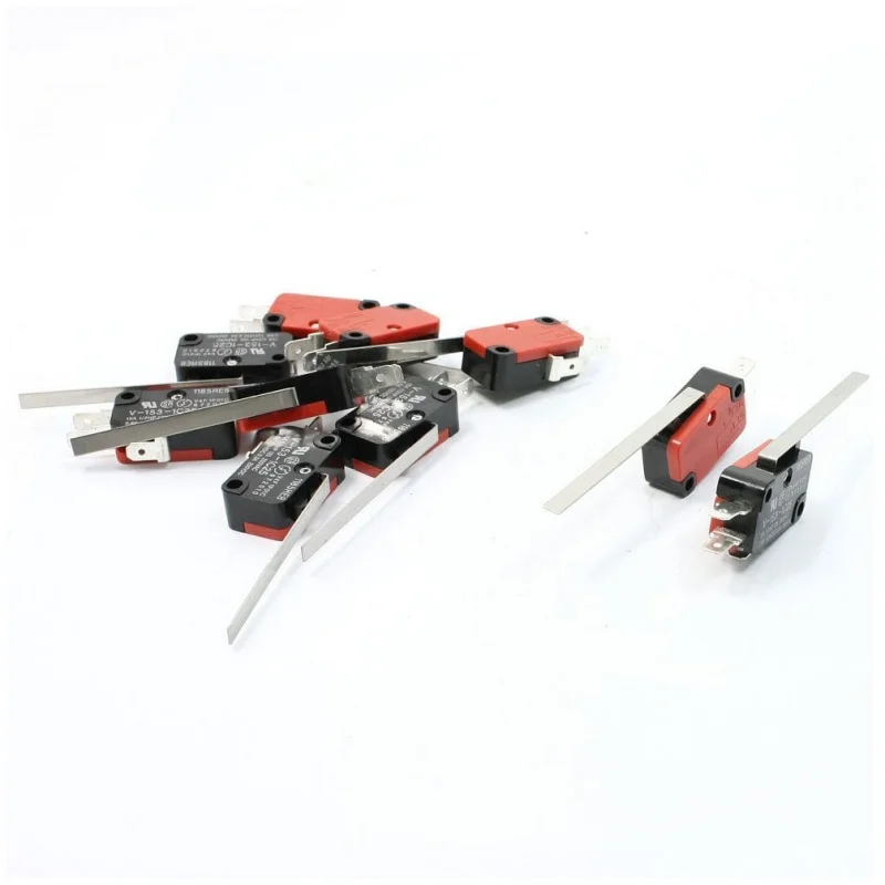 

10 x End Racing Hinge Lever Long Straight Arm Snap Action Microswitch Red + Black
