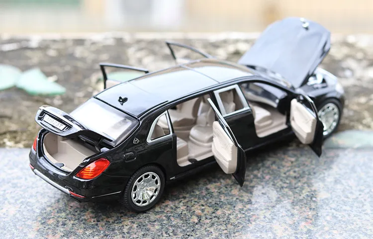 1:24 декаст модель автомобиля Maybach Benz s600 Длинная модель автомобиля звук и свет оттяните назад модель машины украшения-игрушка автомобиль подарок