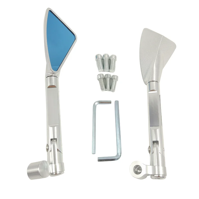 New CNC Motorcycle Rearview Side Mirrors Smoked Blue Glass Rear View Mirrors Street Sports Dirt  Scooter Bike Chopper Cruiser (8)