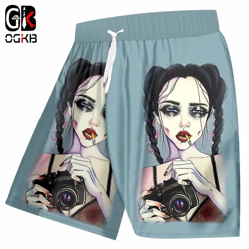 OGKB Новая мода для мужчин пляжные шорты забавные печатные курение камера для девочек 3D мужские шорты Бодибилдинг Фитнес для похудения мотобрюки