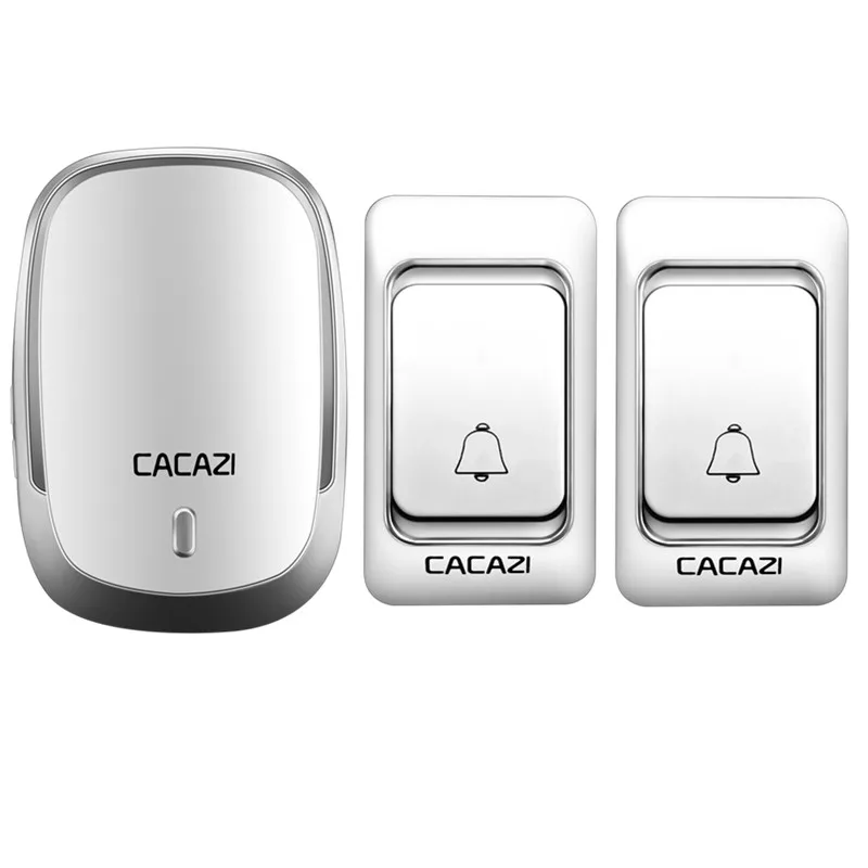 

CACAZI Wireless Doorbell Waterproof 2 Battery Button + 1 Receiver Home led light Smart Cordless door bell chime US EU UK Plug