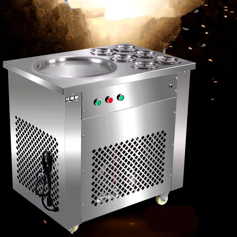 

New design 220V One round pan with 6buckets fried ice machine,R22 fried ice cream machine 1200W pan fried ice cream machine