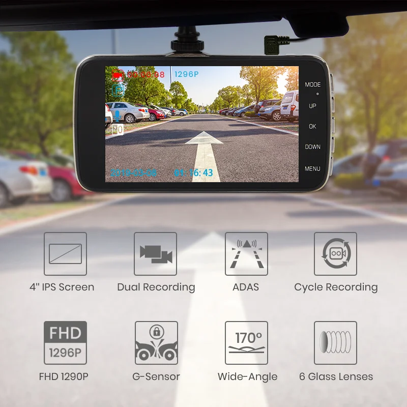 Junsun Auto Dash Camera ADAS Full HD 1296P Видеорегистратор с приводом Автомобильный