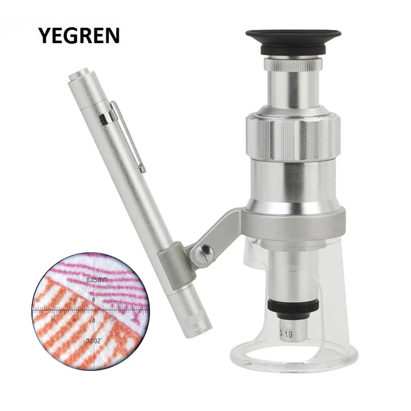  Table Illuminated Magnifying Glass LED Pocket Microscope with Reticle Scale LED Lighting Source Mag