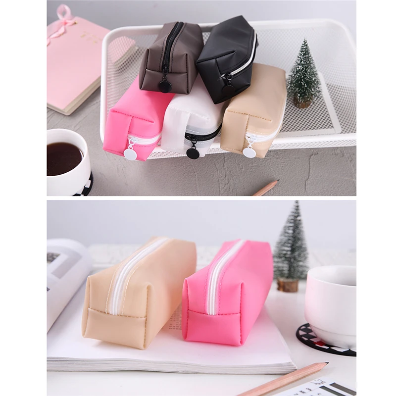

Simple Solid Sunny PU Multifunctional Cosmetic Makeup Bags Pencil Case Student Pencil Cases for Girl Stationery PU Pencil Bag