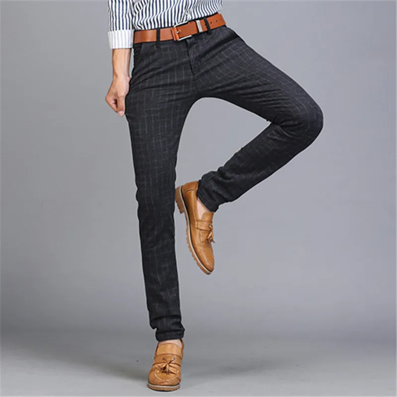 Для Мужчин's Бизнес Повседневное брюки тенденция Дизайнер Хлопок Slim Fit клетчатые брюки Мужской платье для отдыха Длинные брюки классические джоггеры цвет: черный, синий