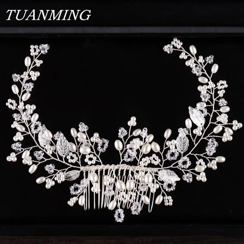 New Silver Leaf Pearl Ladies Hair Combs Wedding Hair Jewelry Bride Hair Combs Headbands Women Hair Combs Accessories