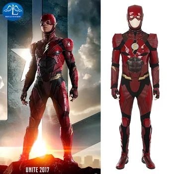 

MANLUYUNXIAO The Flash Cosplay DC Justice League Superhero Halloween Costumes for Men Red Faux Leather Jumpsuit Custom Made