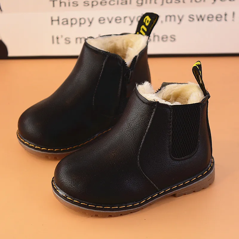 Boys Snow Boots Children Winter Shoes Plush Warm Pu Leather Boots Casual Shoes Fashion Comfortable Soft Ankle Boots