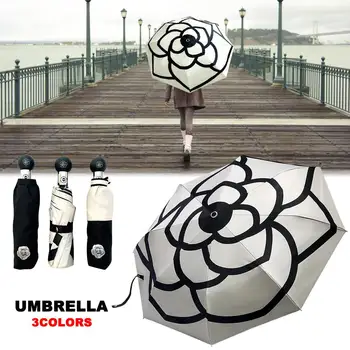 

Creative Automatic High Quality Camellia Pattern Umbrella Rain Women Men Folding UV Sun Transparent Sunshade Umbrellas