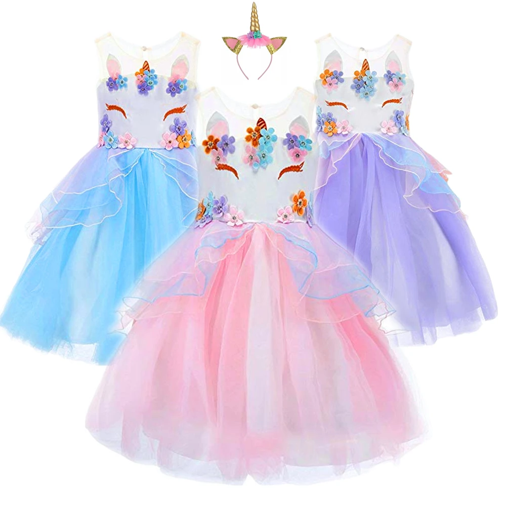 

Fancy Kids Unicorn Tulle Dress for Girls Embroidery Ball Gown Baby Flower Girl Princess Dresses Wedding Party Costumes Unicornio