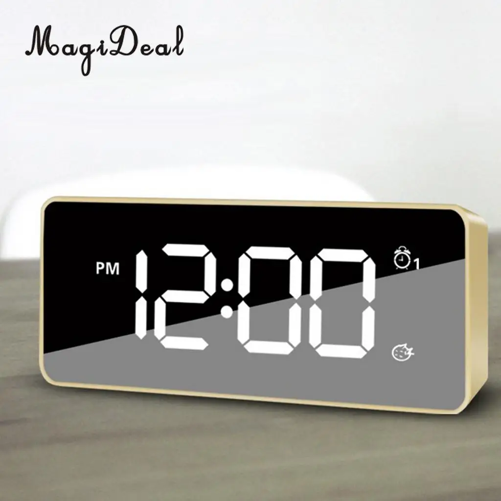 LED Mirror Digital Display Snooze Alarm Clock Office Desk Top Watch Time Kids Students Smart Wake Up Clock