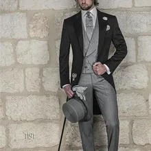 Новая дизайнерская Черная куртка с серыми кастрюлями и жилетом, смокинги друзей жениха, Свадебные костюмы(куртка+ брюки+ жилет+ галстук