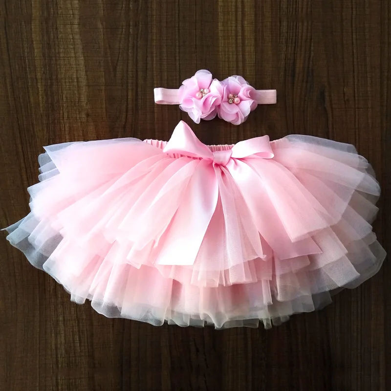DE PEACH/Новая кружевная юбка-пачка для маленьких девочек пышная детская юбка-американка из тюля нижнее белье для малышей одежда для малышей повязка на голову с цветочным принтом - Цвет: Розовый