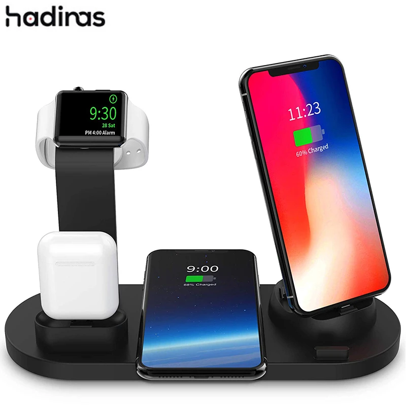 

Hadinas 3 in 1 Wireless Charger for iPhone Xs XR X 8 Fast Charging Dock Station for Airpods Mobile Phone Apple Watch Stand
