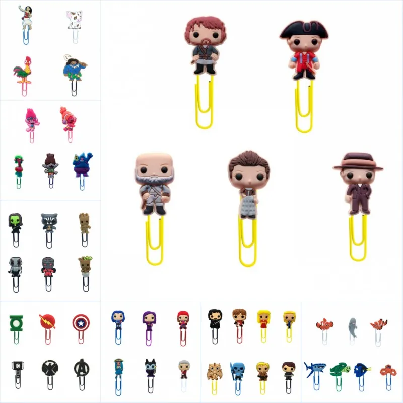 

100pcs Star Wars PVC Bookmarks Avenger Unicorns Paper Clip Superheroes Book Marks for School Teacher Stationery Kids Gift